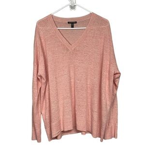 Eileen Fisher Organic Linen Peach V Neck Oversized Sweater Large